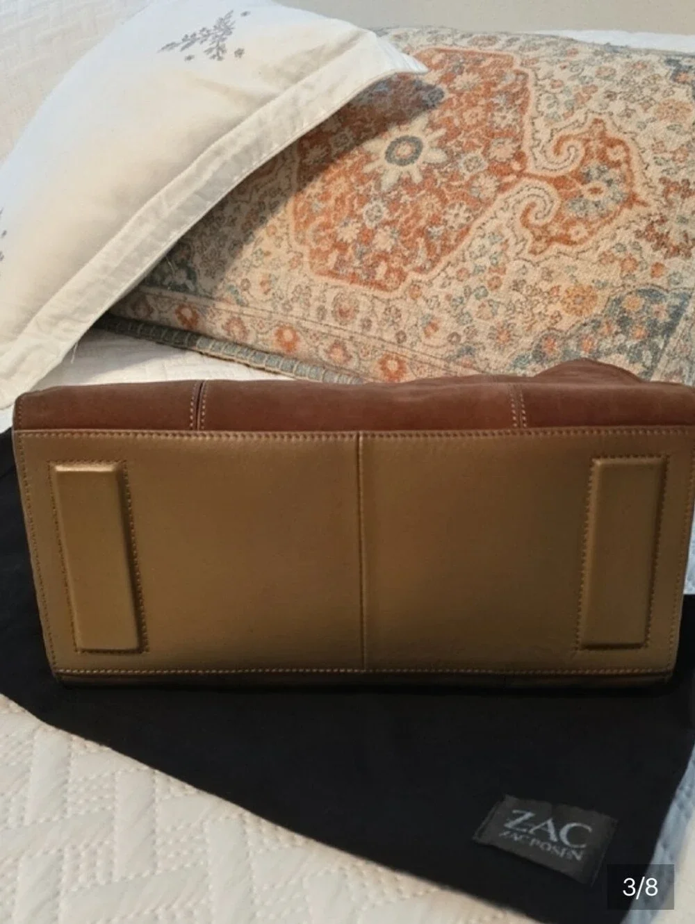 Zac Posen Chestnut Brown Suede Leather Top-Handle/Crossbody with Gold Hardware